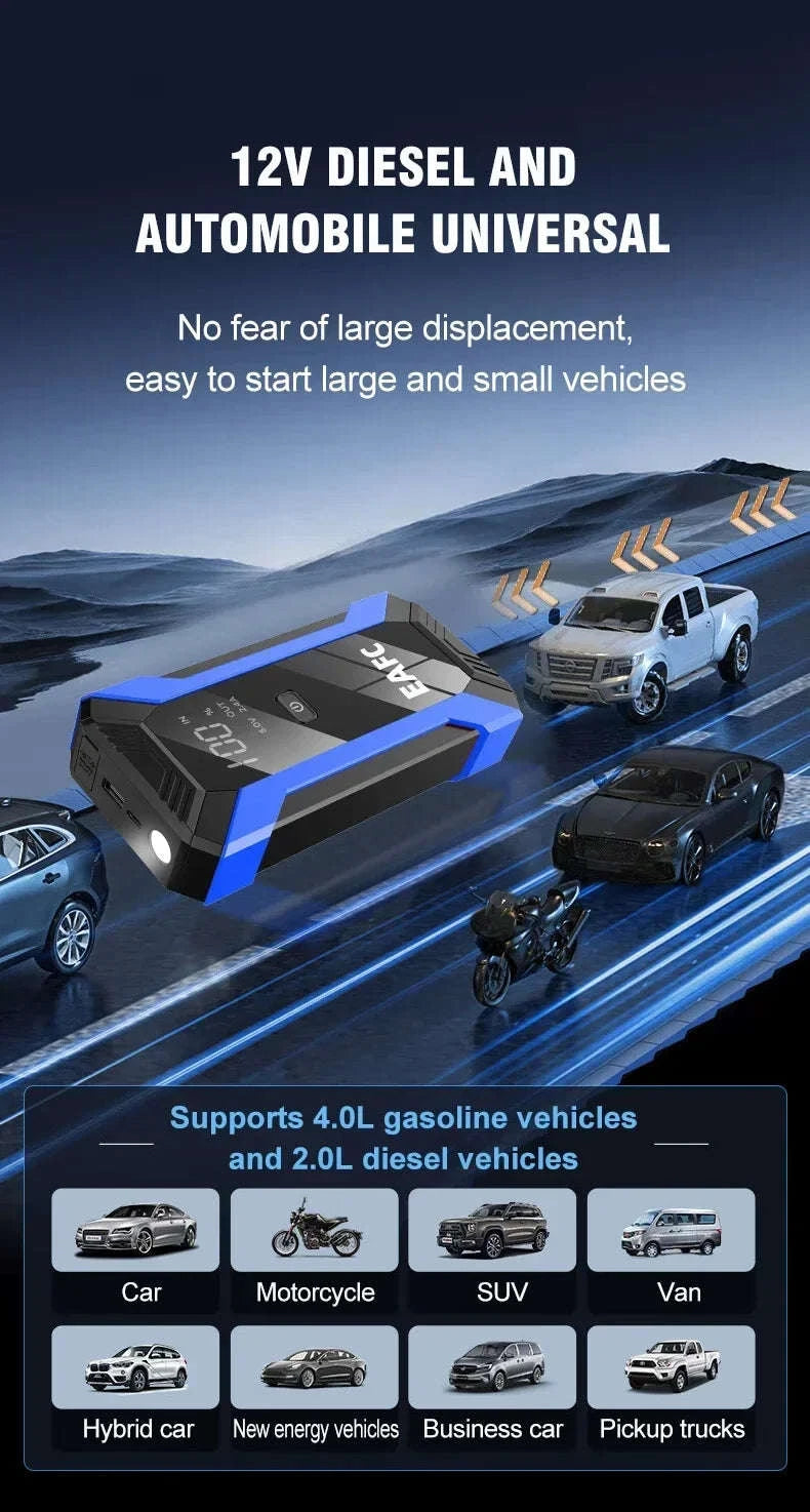 12V Car Jump Starter 1200A Booster with Power Bank and LED Light-2000A with Box / United States