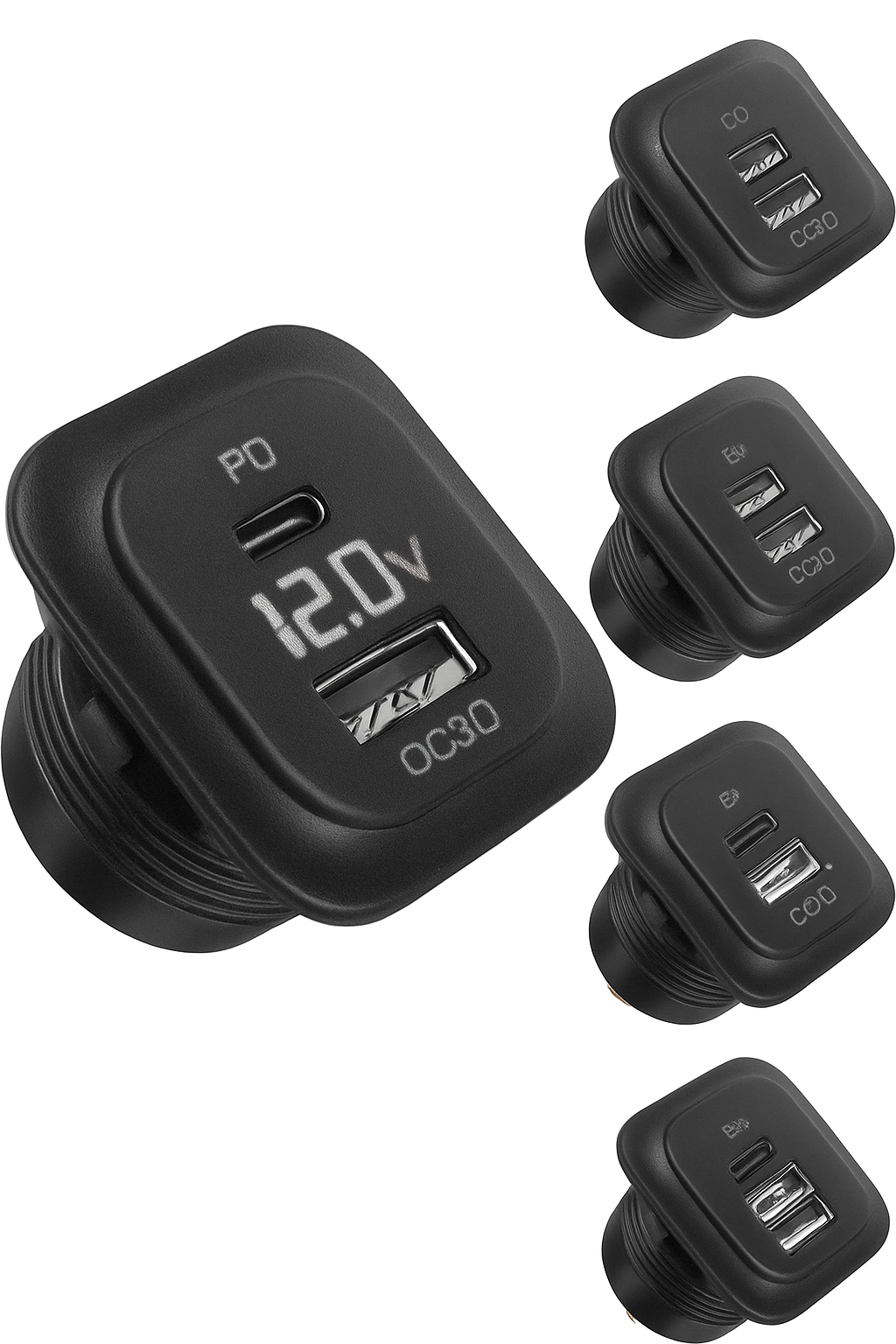 12V автомобилно USB зарядно бързо зареждане с изходен контакт и волтметър, адаптер за бързо зареждане за 12V и 24V камион, мотоциклет, каравана и морски превозни средства.