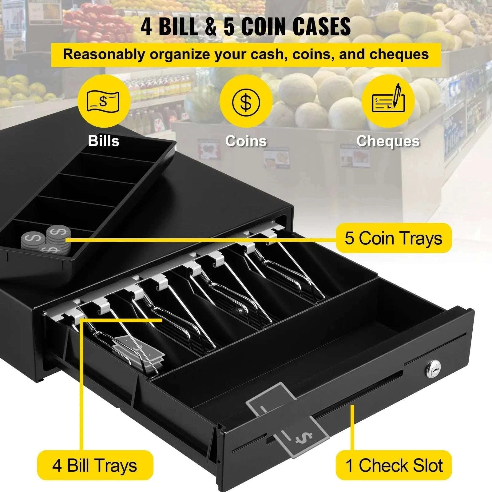12V Cash Register Drawer with Lock & Removable Coin Tray-4 Bill 5 Coin / CZECH REPUBLIC