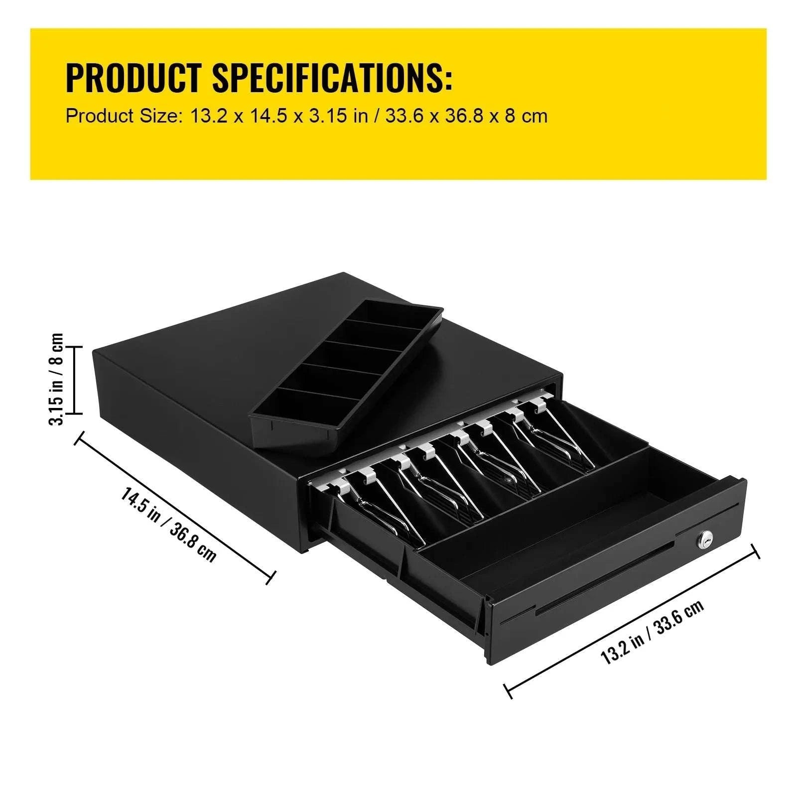 12V Cash Register Drawer with Lock & Removable Coin Tray-4 Bill 5 Coin / CZECH REPUBLIC