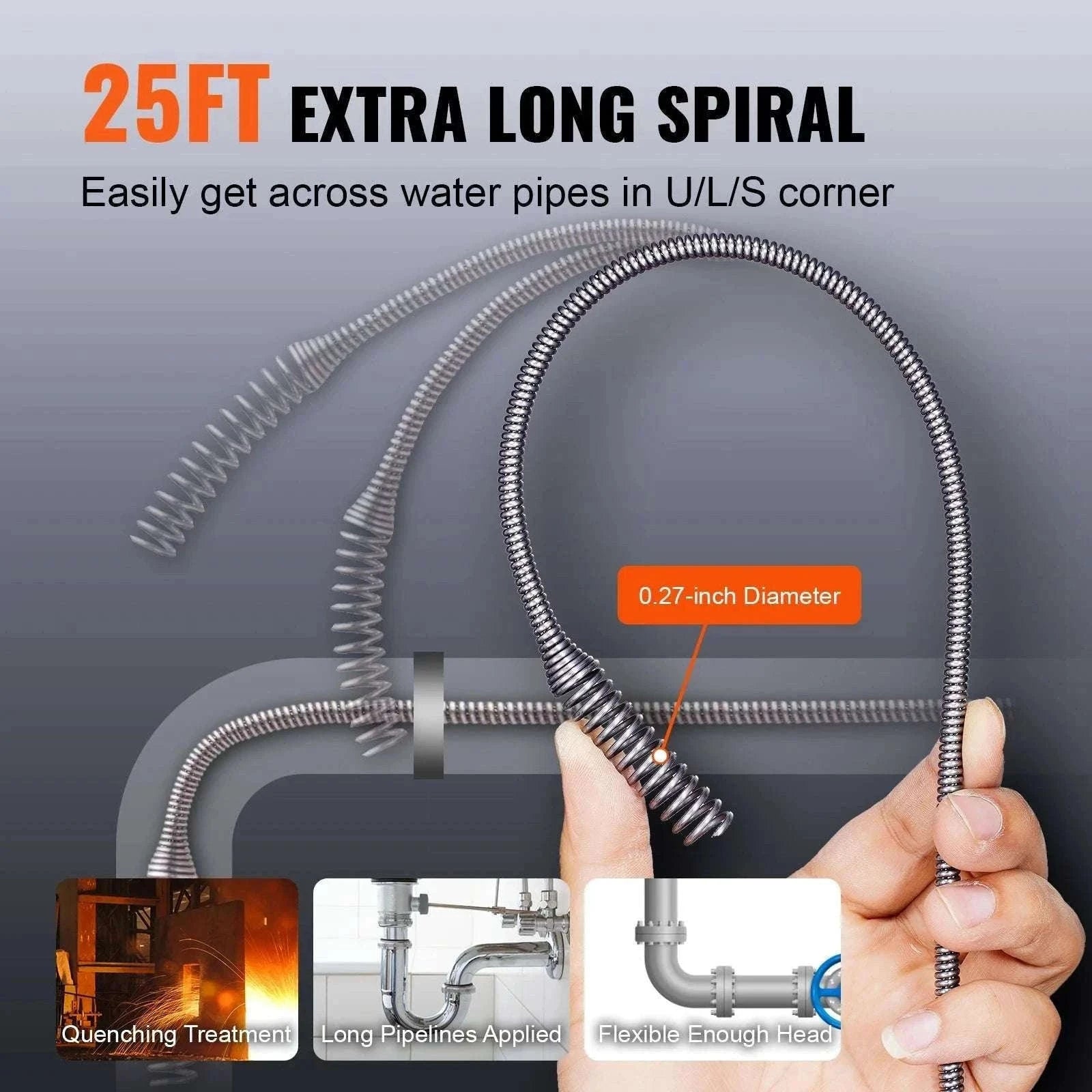 12V Cordless Drain Auger 25FT Auto Feed Plumbing Snake-25FT / Poland