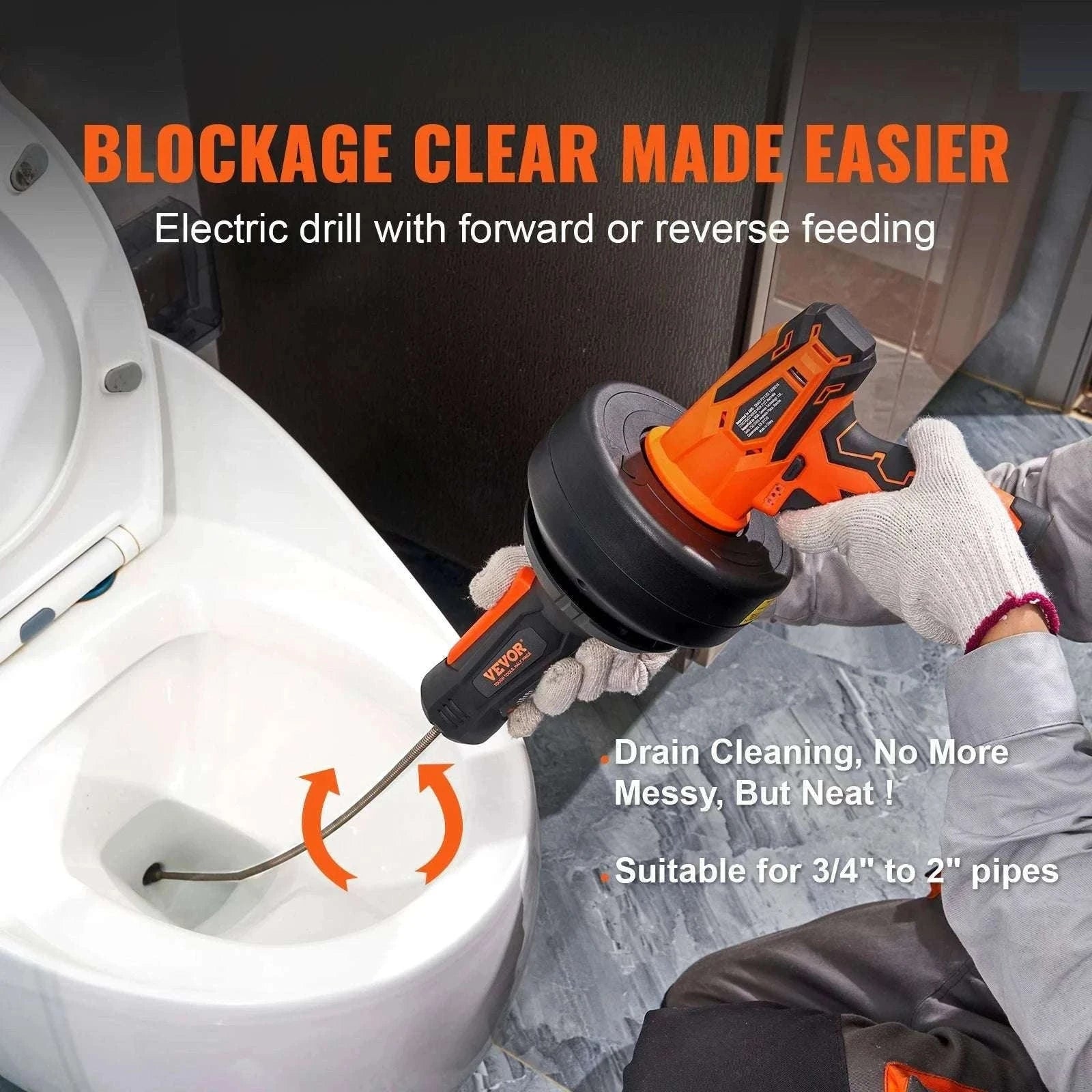 12V Cordless Drain Auger 25FT Auto Feed Plumbing Snake-25FT / Poland
