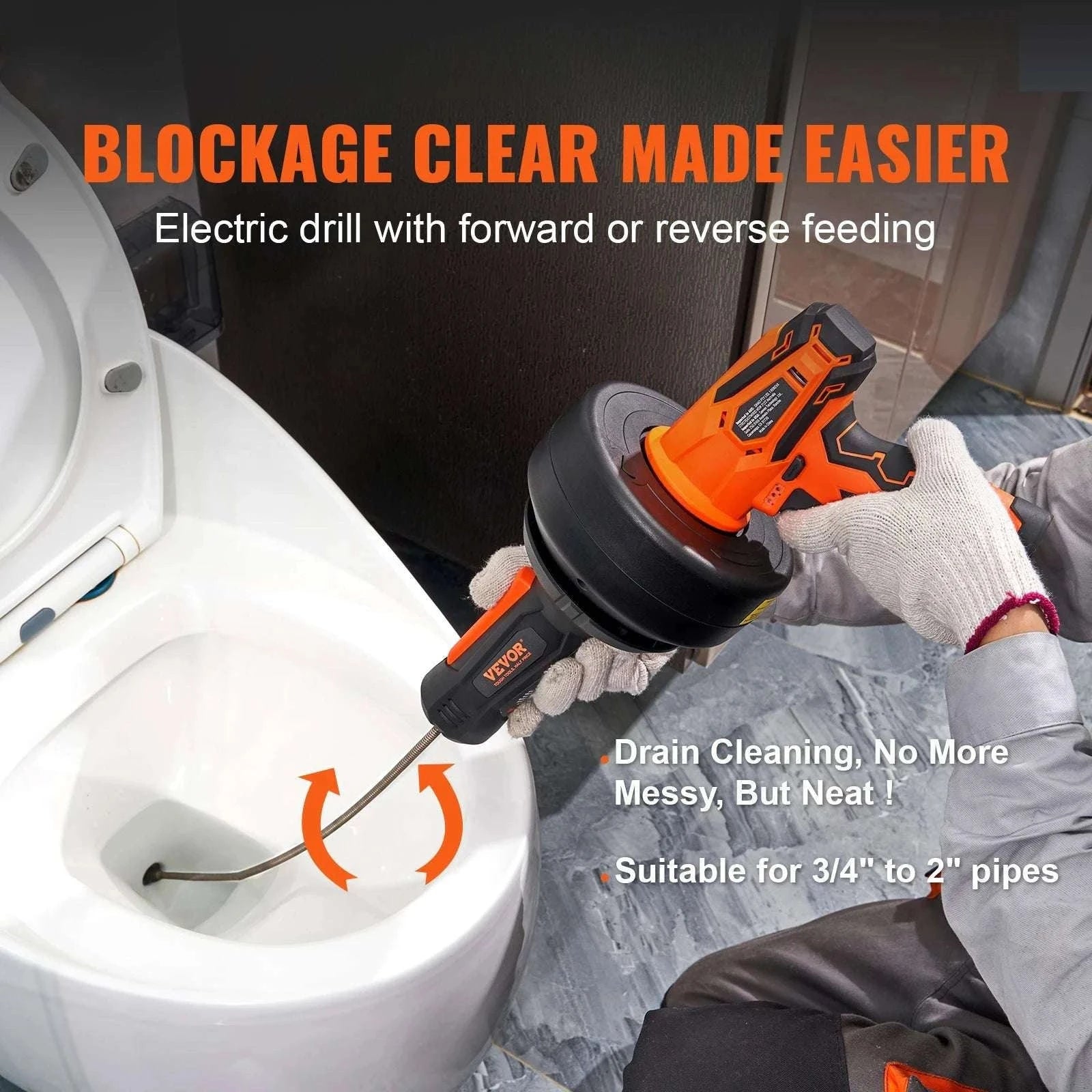 12V Cordless Drain Auger 25FT Auto Feed Plumbing Snake-25FT / Poland
