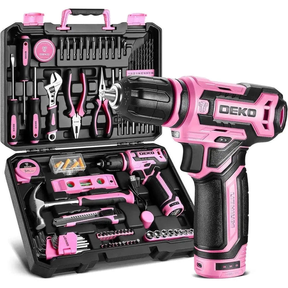 12V Cordless Pink Drill Set with 1.5Ah Battery and Tool Kit-United States