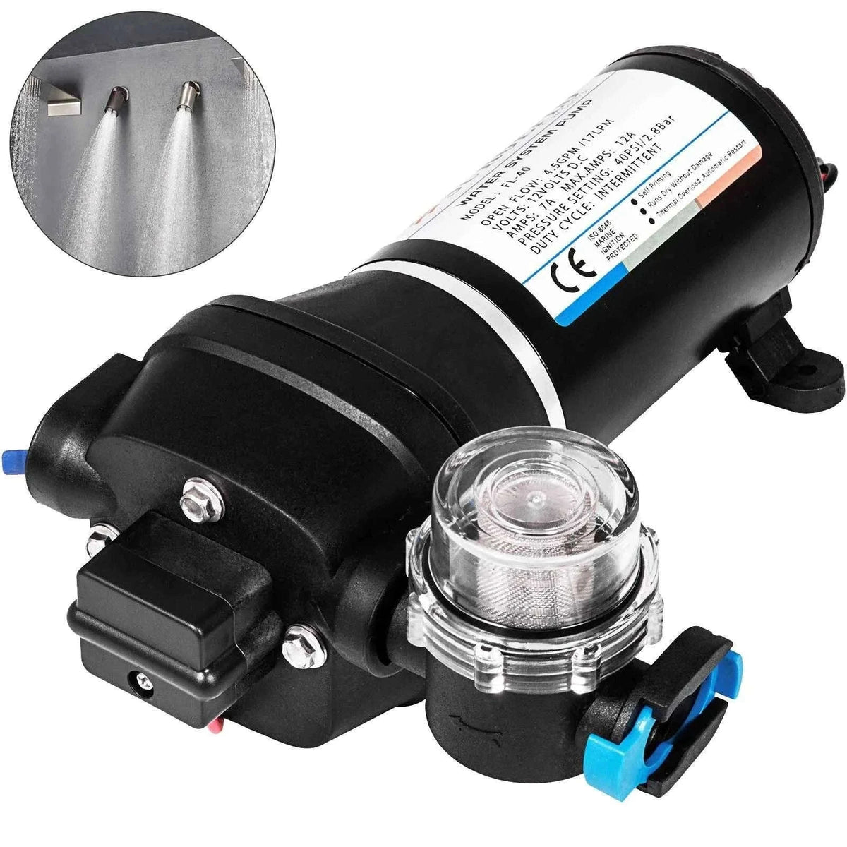 12V Diaphragm Water Pump Self-Priming 10L/Min or 17L/Min-FL-40 / EU / france