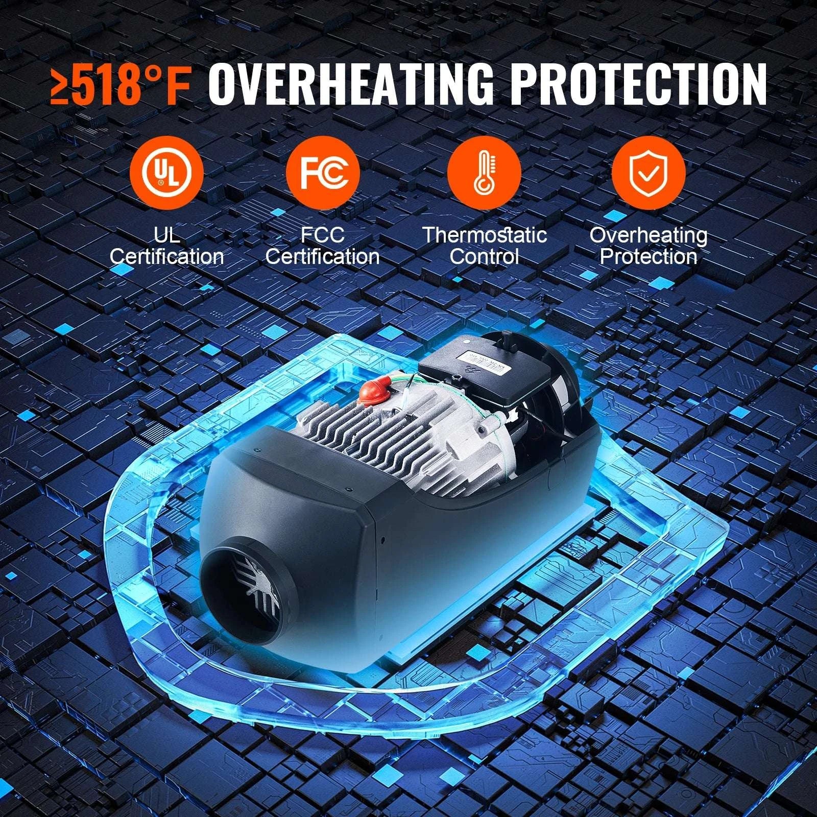12V Diesel Air Heater with Remote Control for Car, RV & Truck Use-8KW Bluetooth / france