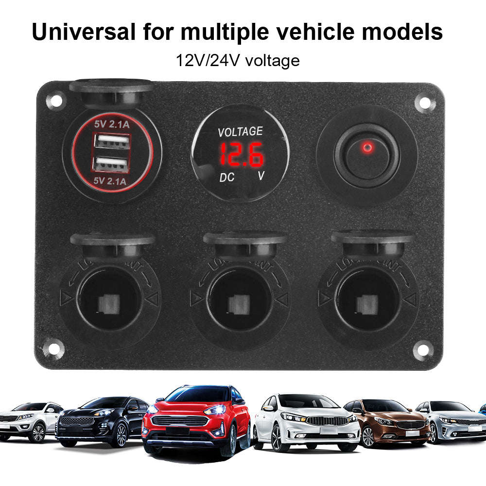 12V Dual USB Car Power Outlet Panel with LED Voltmeter and Toggle Switch-green