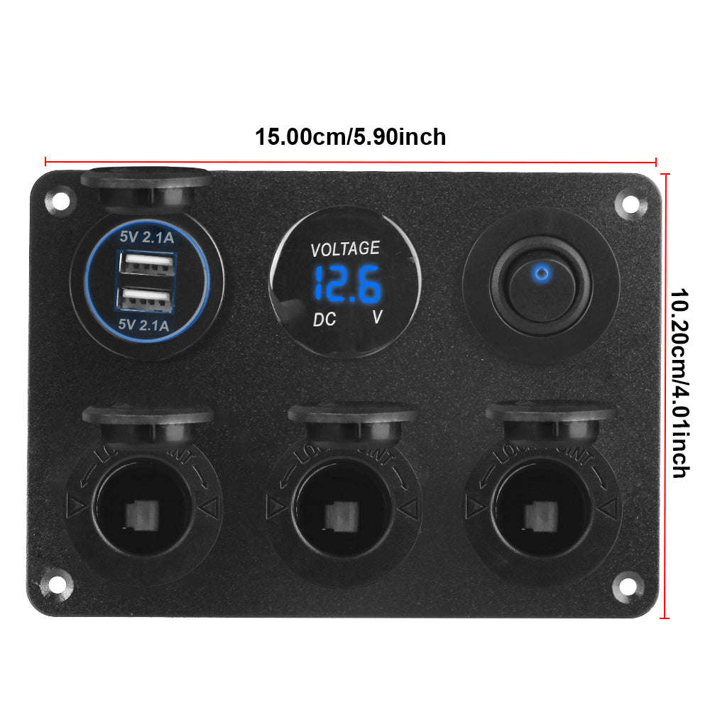 12V Dual USB Car Power Outlet Panel with LED Voltmeter and Toggle Switch-green