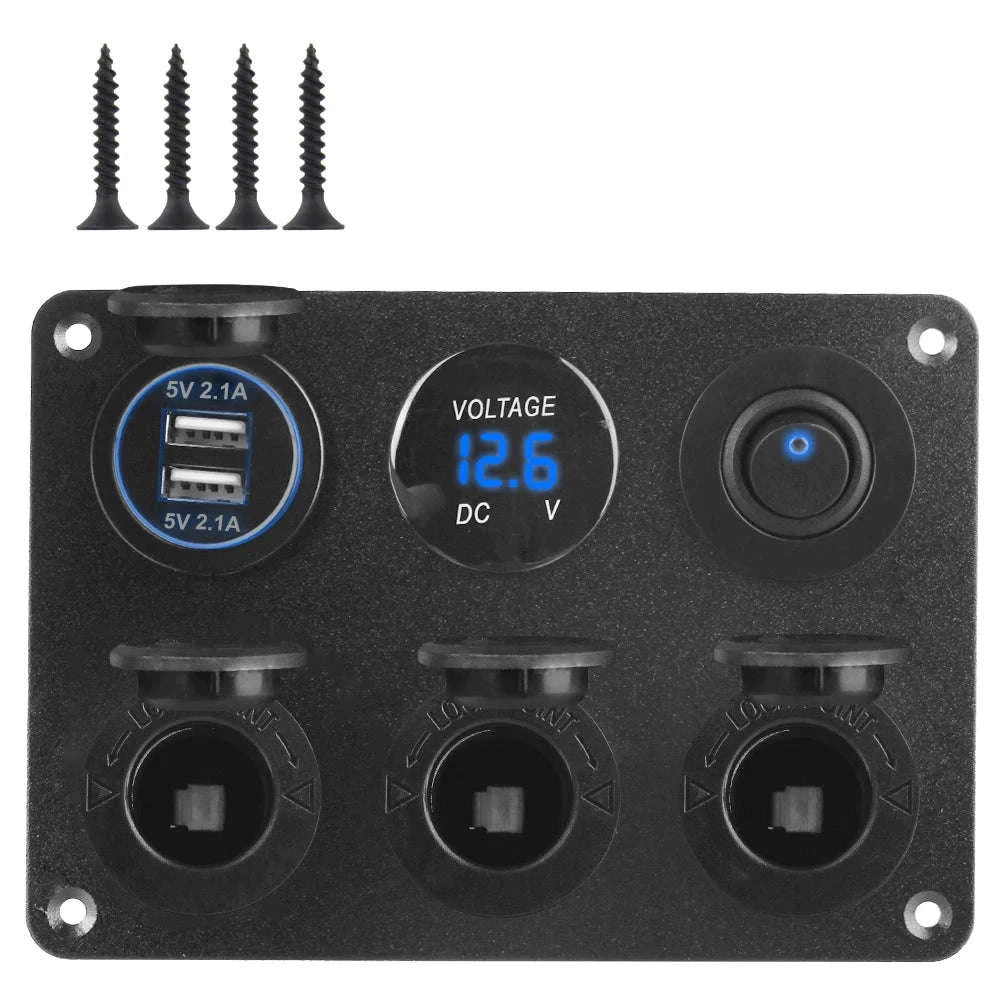 12V Dual USB Charger Socket Power Outlet Panel with LED Voltmeter and Toggle Switch-green / China Mainland