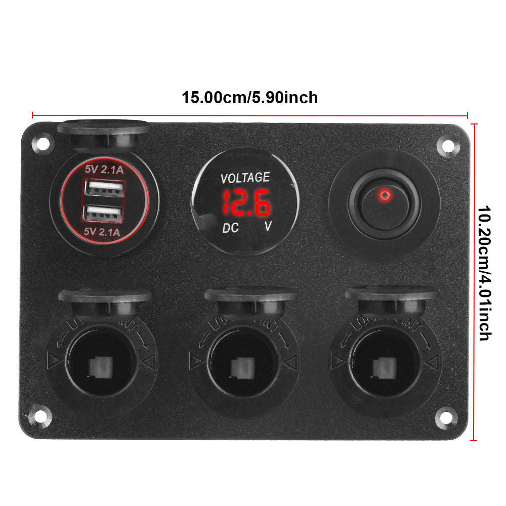 12V Dual USB Charger Socket Power Outlet Panel with LED Voltmeter and Toggle Switch-green / China Mainland