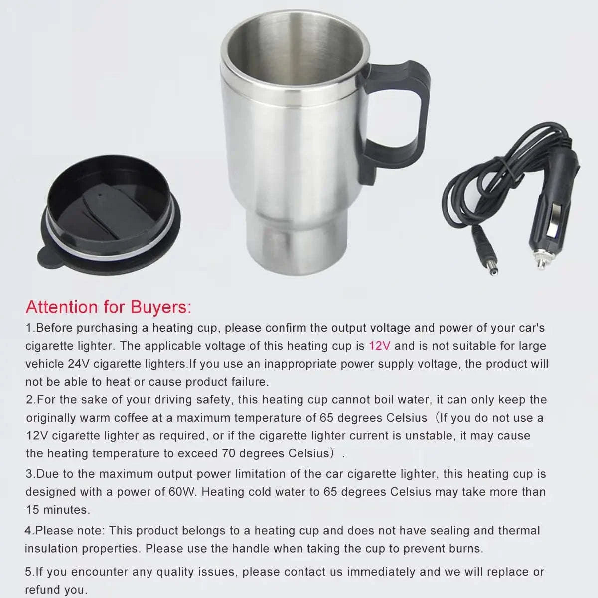12V Electric Car Heating Cup 450ml for Warm Drinks on the Road-United States / 1PCS