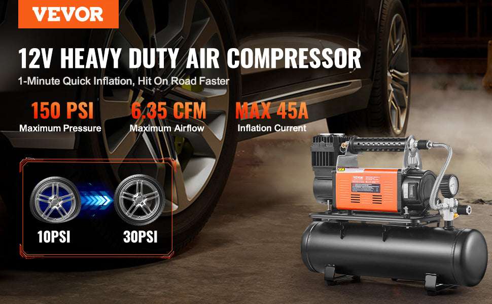 12V Heavy Duty Air Compressor 150 PSI Tire Inflator with 6L Tank-6L Tank / CZECH REPUBLIC