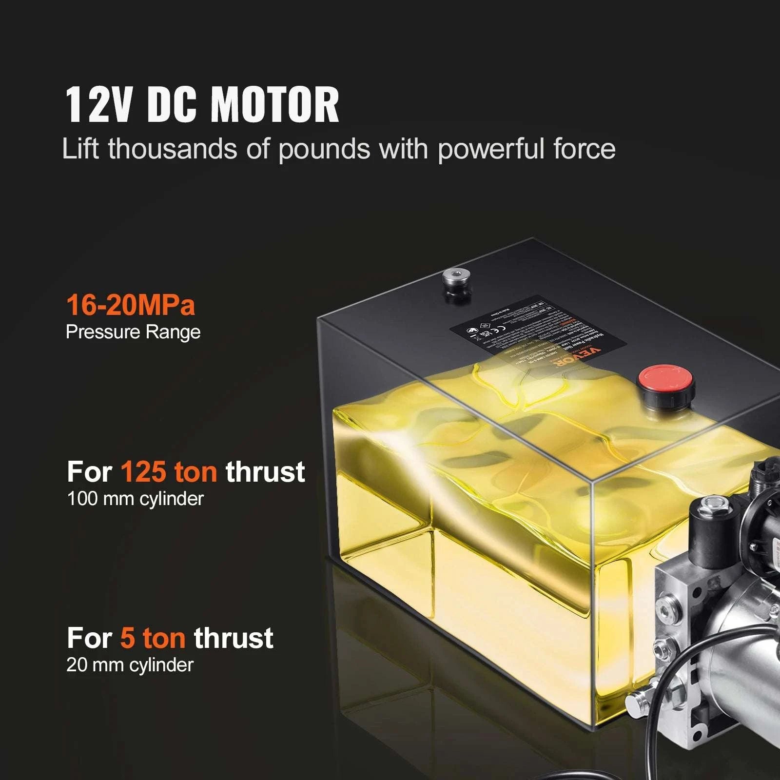 12V Hydraulic Pump 4 Quart Single Acting Power Unit 3200 PSI-12V / EU / france