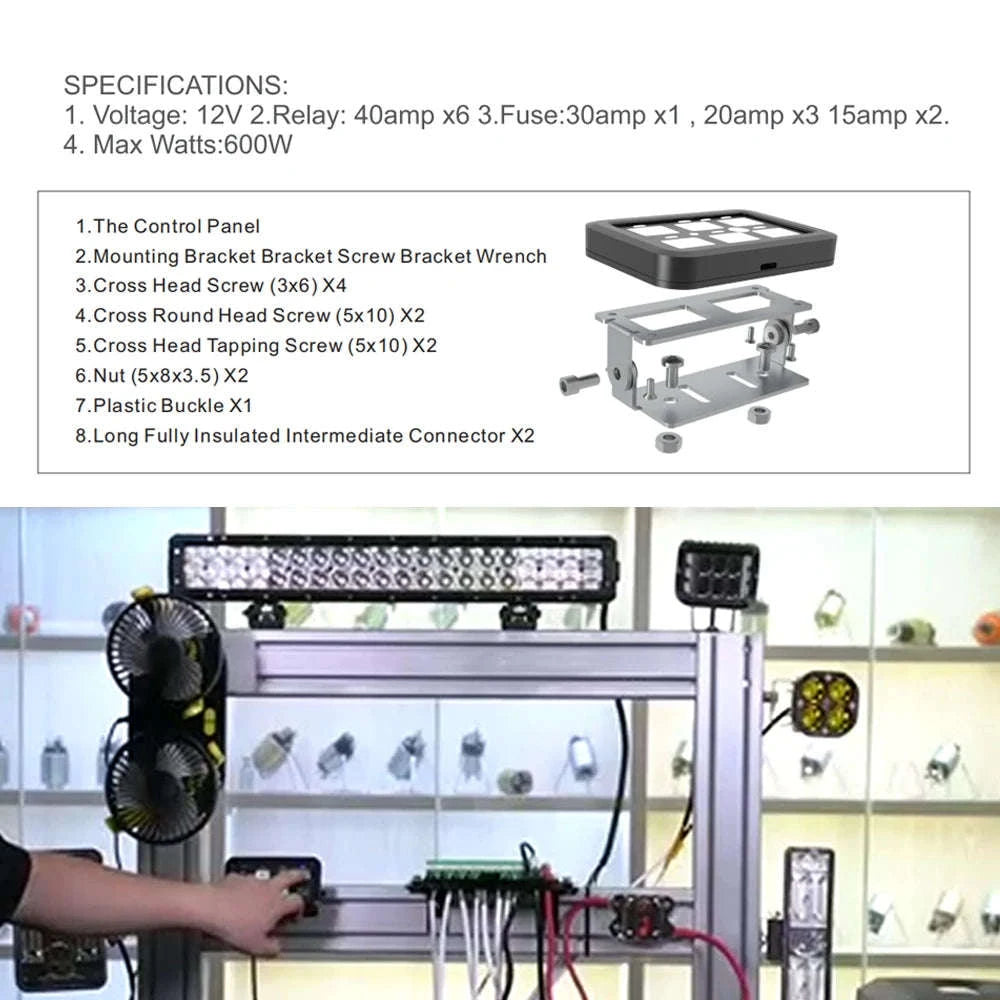 12V LED 6 Gang Switch Panel Circuit Control System-KG-6L