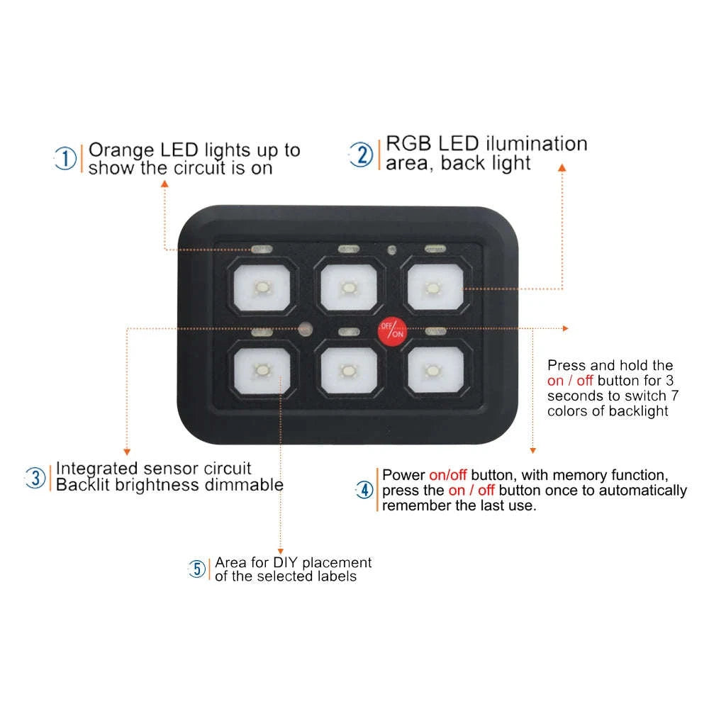 12V LED 6 Gang Switch Panel Circuit Control System-KG-6L