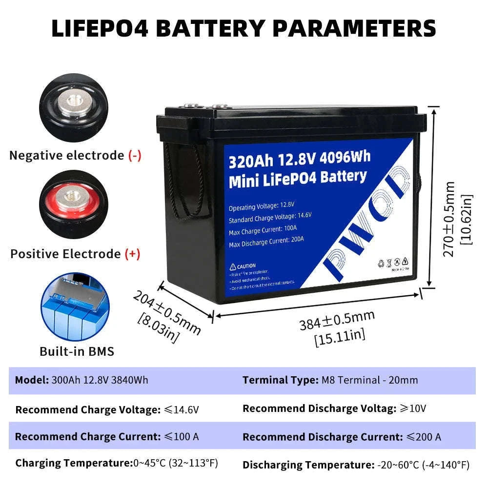 12V LiFePO4 Battery 100Ah 320Ah 360Ah for Solar RV Marine Home Storage-12v 360ah-1pcs / Poland