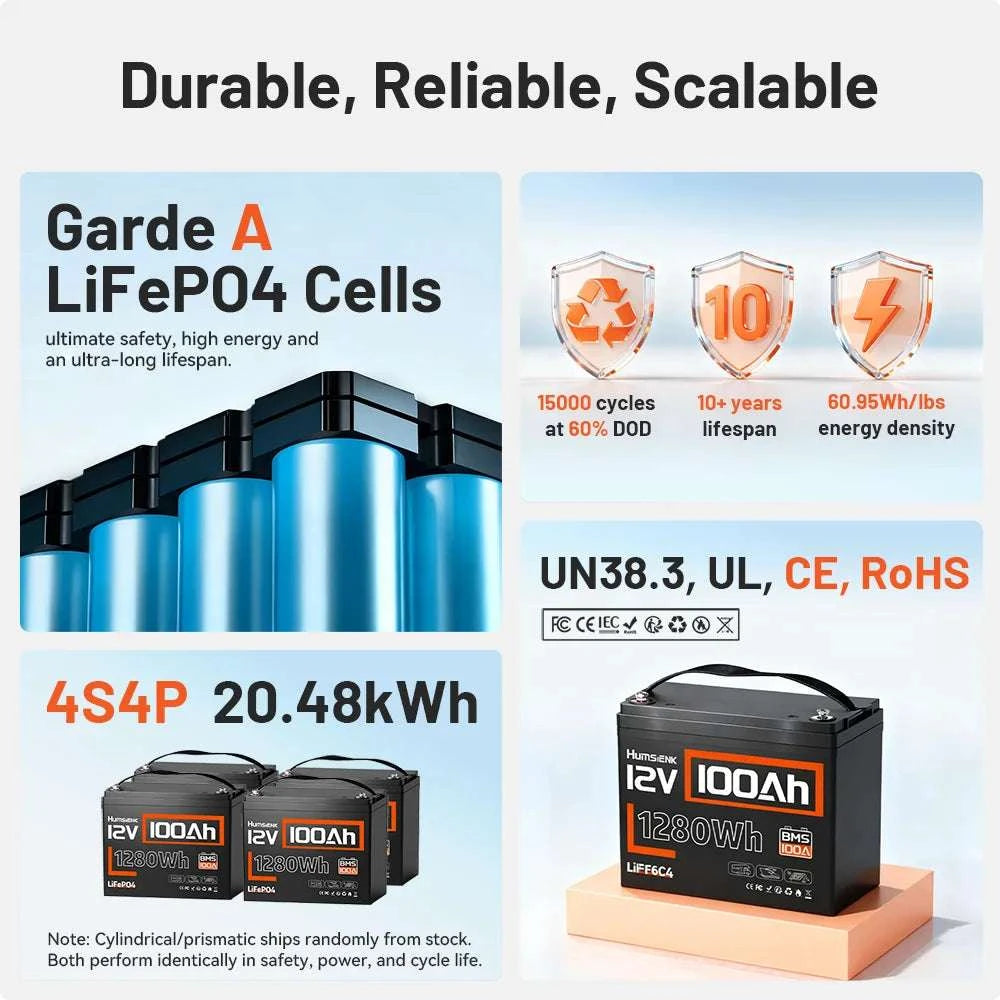 12V LiFePO4 Battery with BMS 100Ah 200Ah Deep Cycle Power-12V 100AH / United States