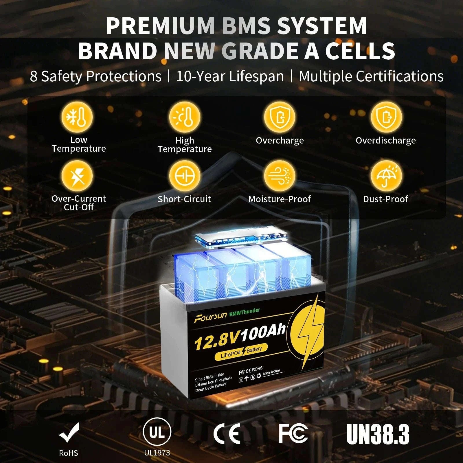 12V LiFePO4 Deep Cycle Battery with Low-Temperature BMS Protection-12V 200Ah without charger / Poland