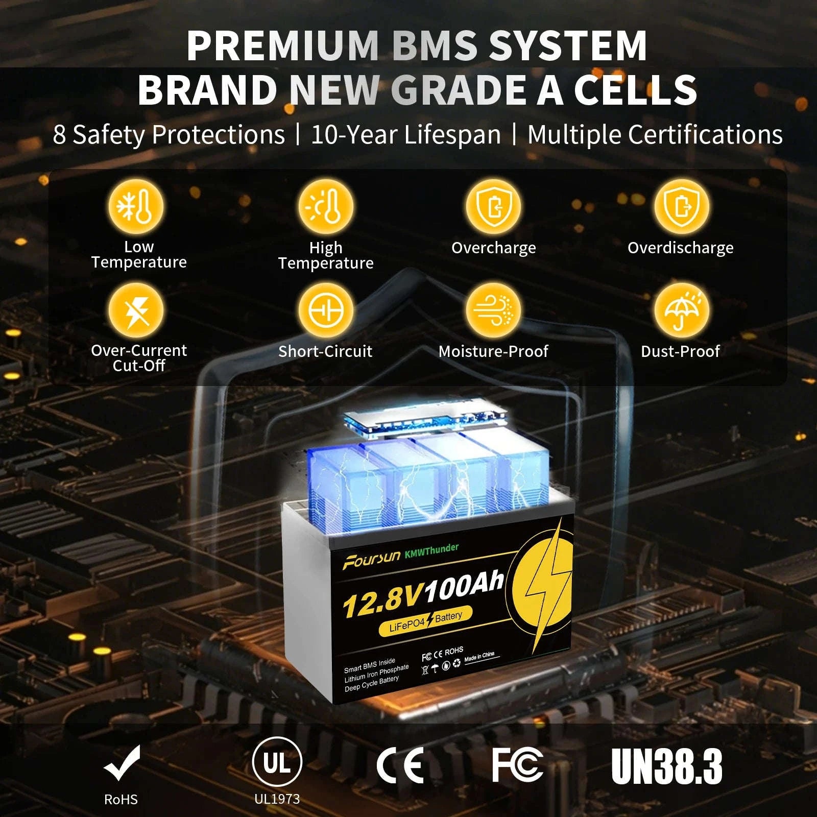 12V LiFePO4 Deep Cycle Battery with Low-Temperature BMS Protection-12V 200Ah without charger / Poland