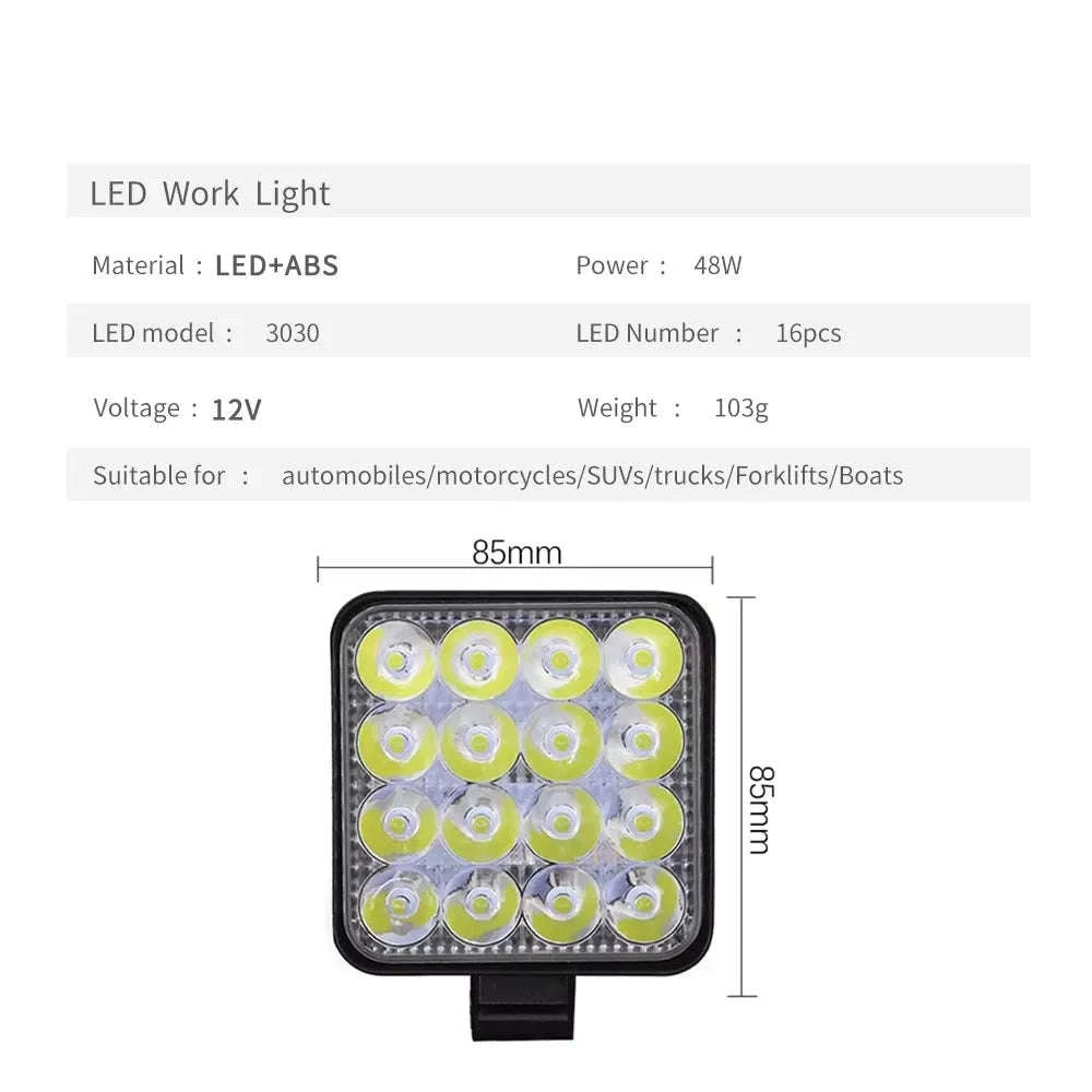 12V Mini LED Work Light Bar 16 LED 6500K IP65-1 PCS