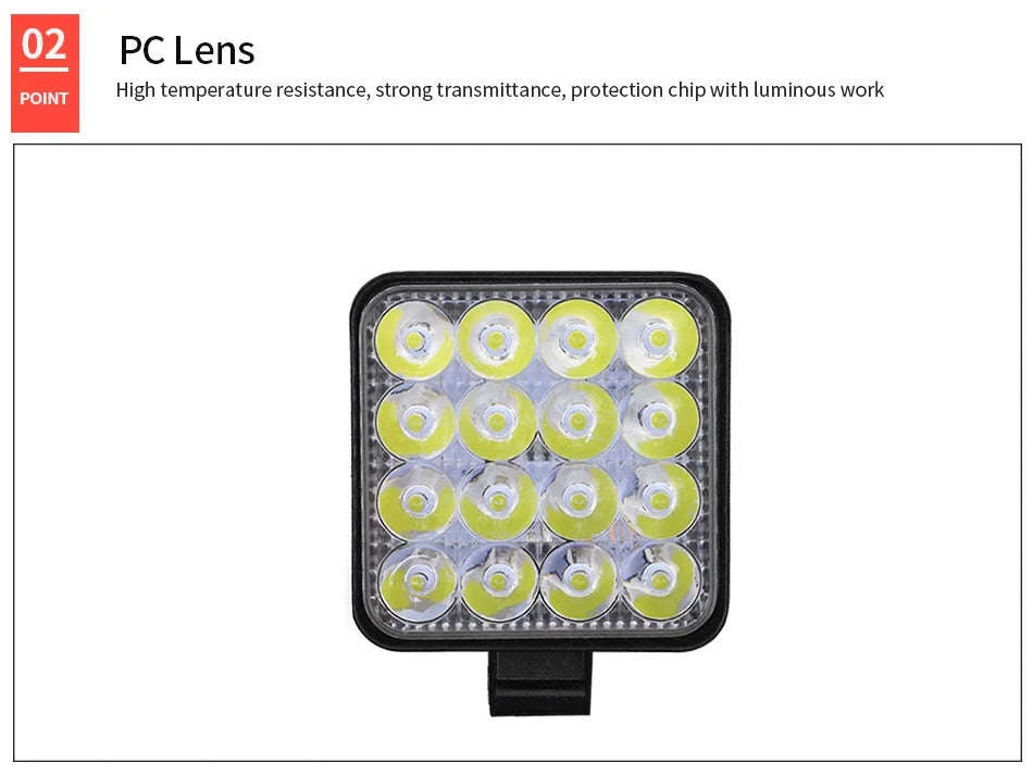 12V Mini LED Work Light Bar 16 LED 6500K IP65-1 PCS