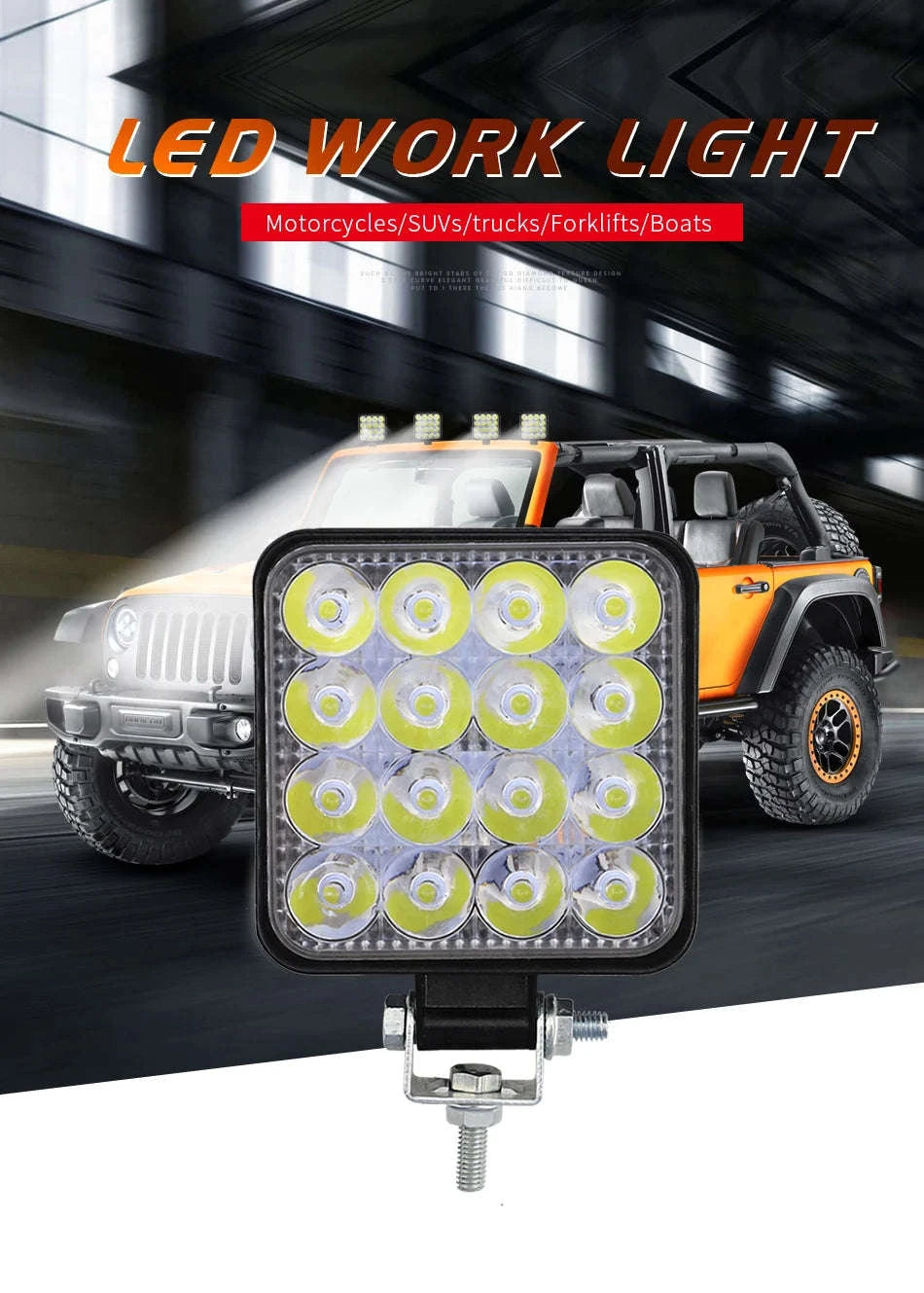 12V Mini LED Work Light Bar 16 LED 6500K IP65-1 PCS