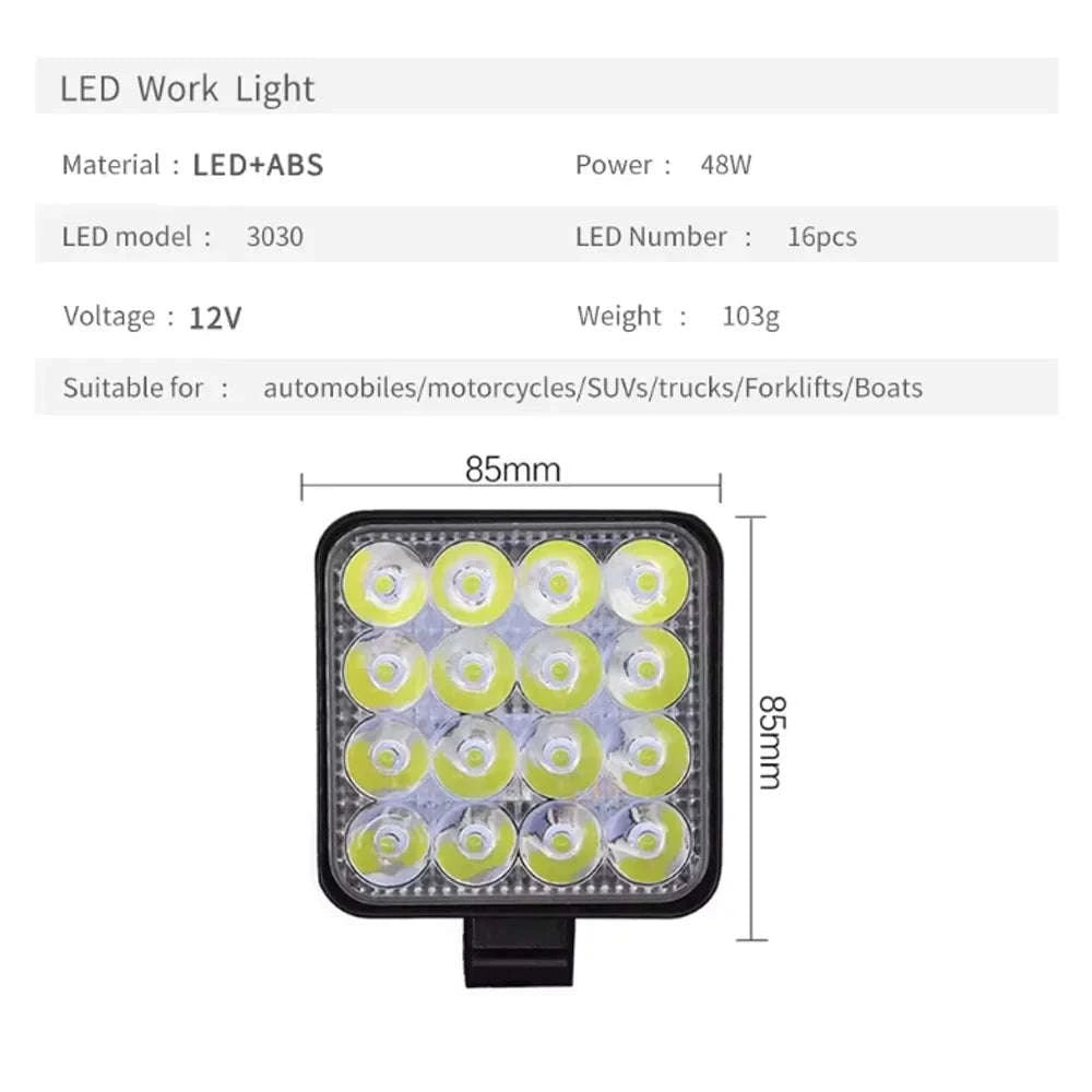 12V Mini LED Work Light Bar 16 LED 6500K IP65-1 PCS