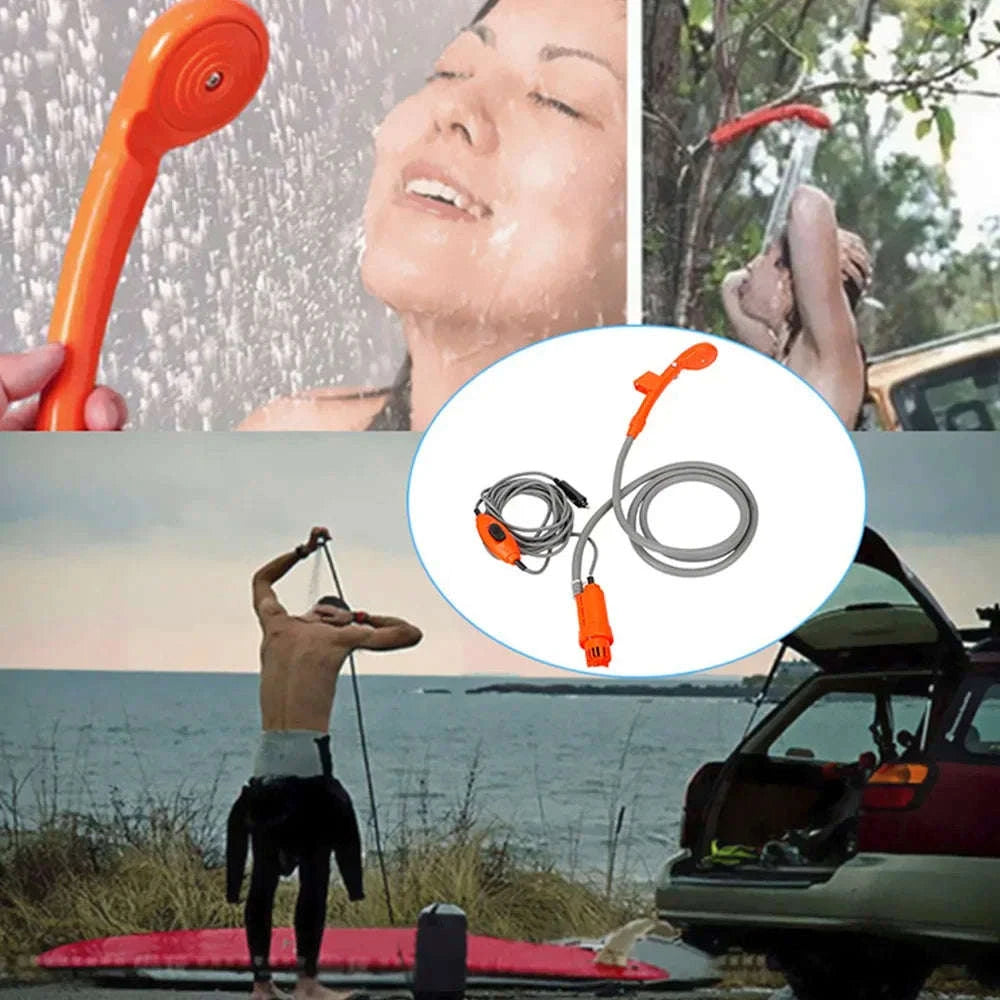 12V Portable Car Shower Kit with Cigarette Lighter Plug-Orange
