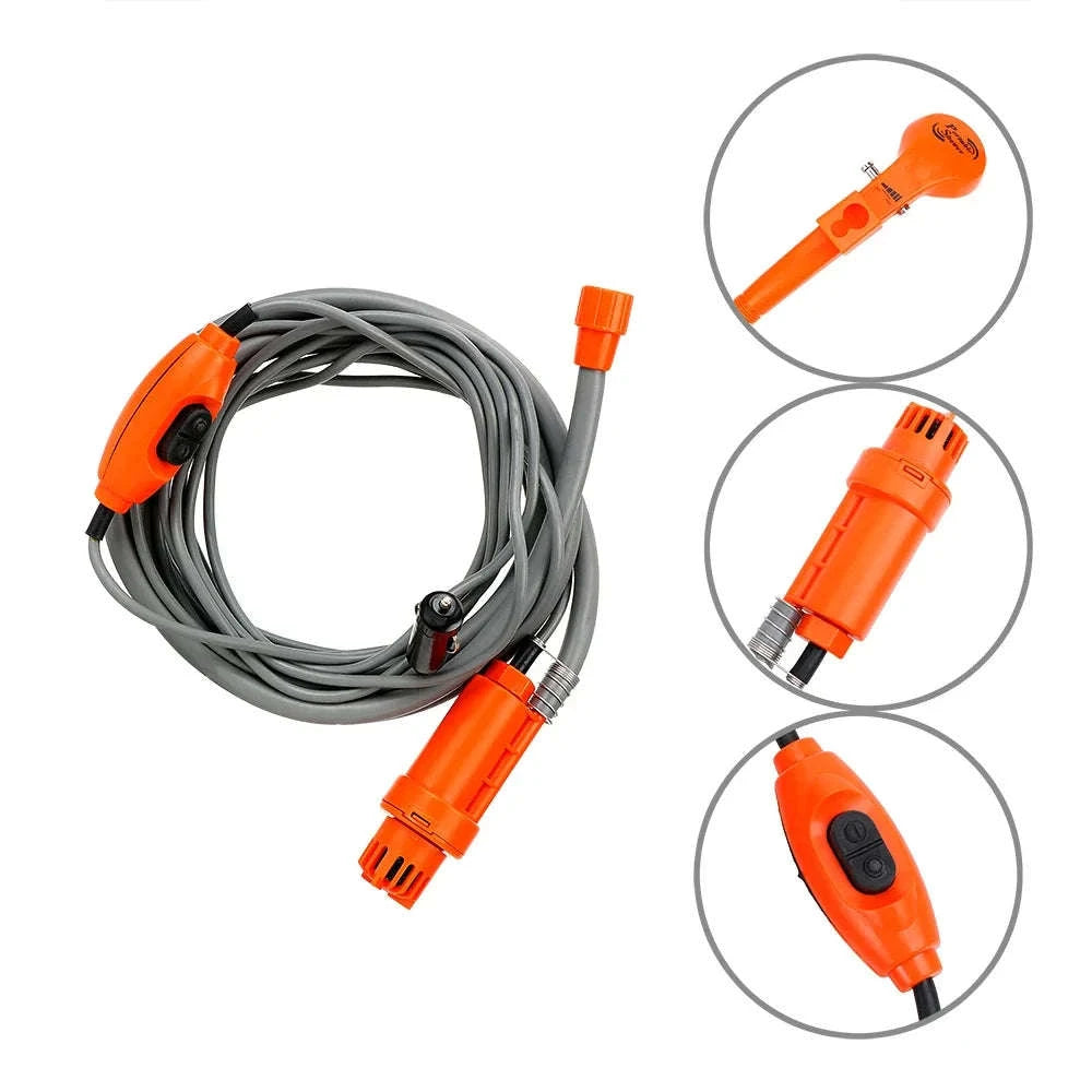 12V Portable Car Shower Kit with Cigarette Lighter Plug-Orange
