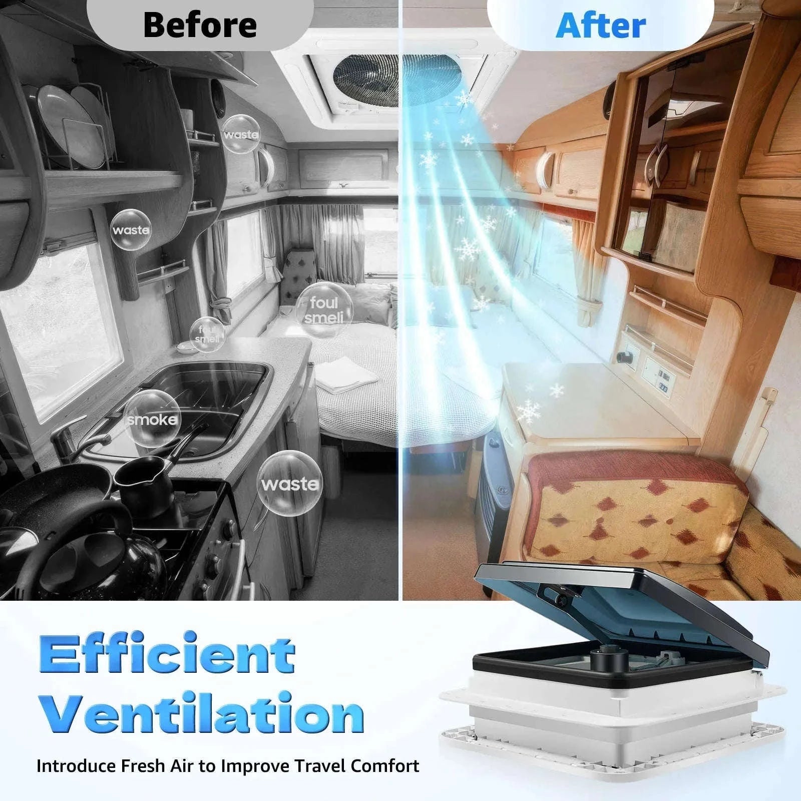 12V RV Ventilation Fan with LED Light 280x280mm-WHITE / spain