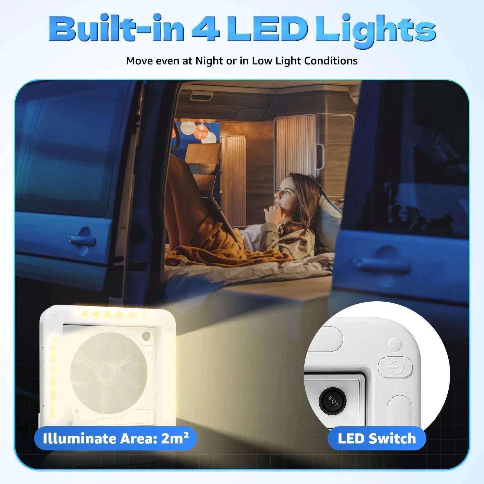 12V RV Ventilation Fan with LED Light 280x280mm-WHITE / spain