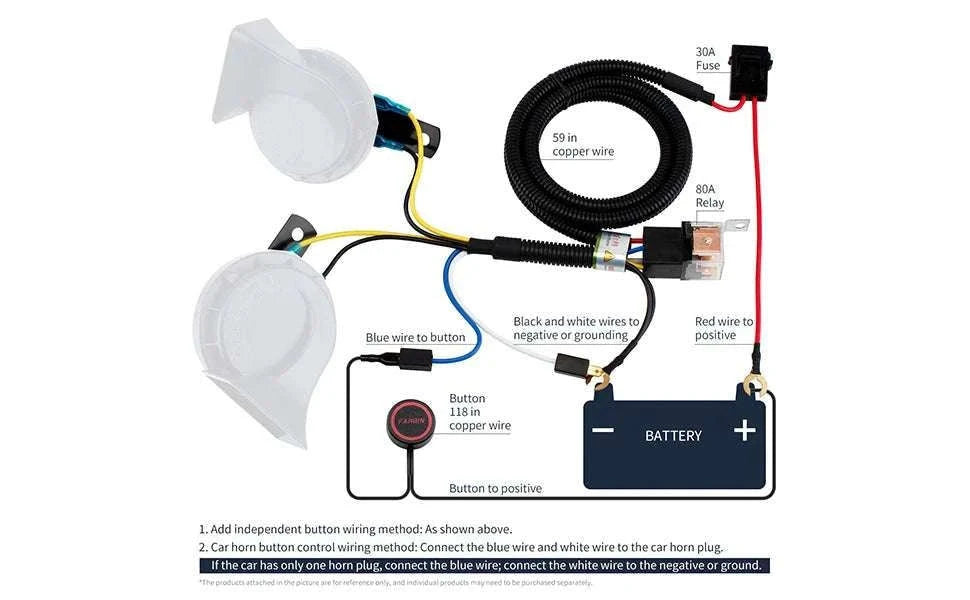 12V Super Loud Car Horn High/Low Tone Waterproof Electric Horn-black harness button / China Mainland