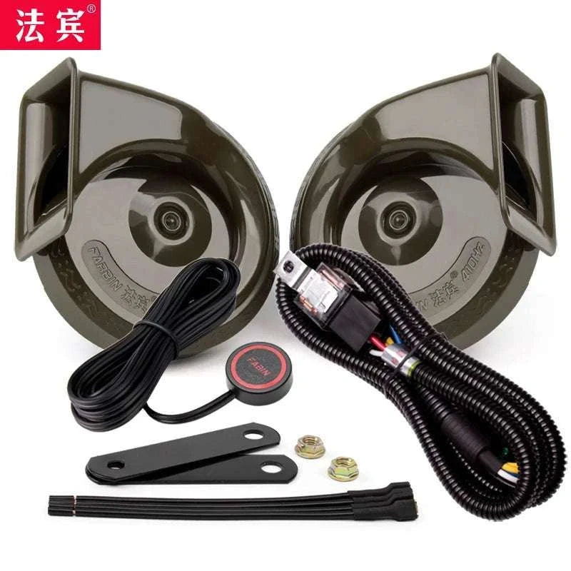 12V Super Loud Car Horn High/Low Tone Waterproof Electric Horn-black harness button / China Mainland