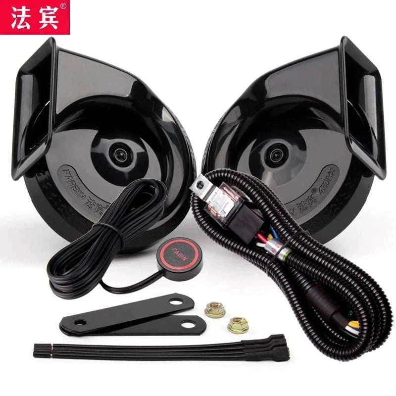 12V Super Loud Car Horn High/Low Tone Waterproof Electric Horn-black harness button / China Mainland