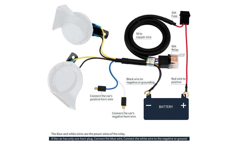 12V Super Loud Car Horn High/Low Tone Waterproof Electric Horn-black harness button / China Mainland