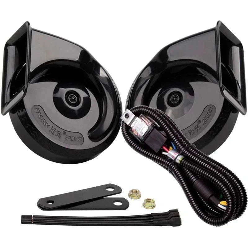 12V Super Loud Car Horn High/Low Tone Waterproof Electric Horn-black harness button / China Mainland