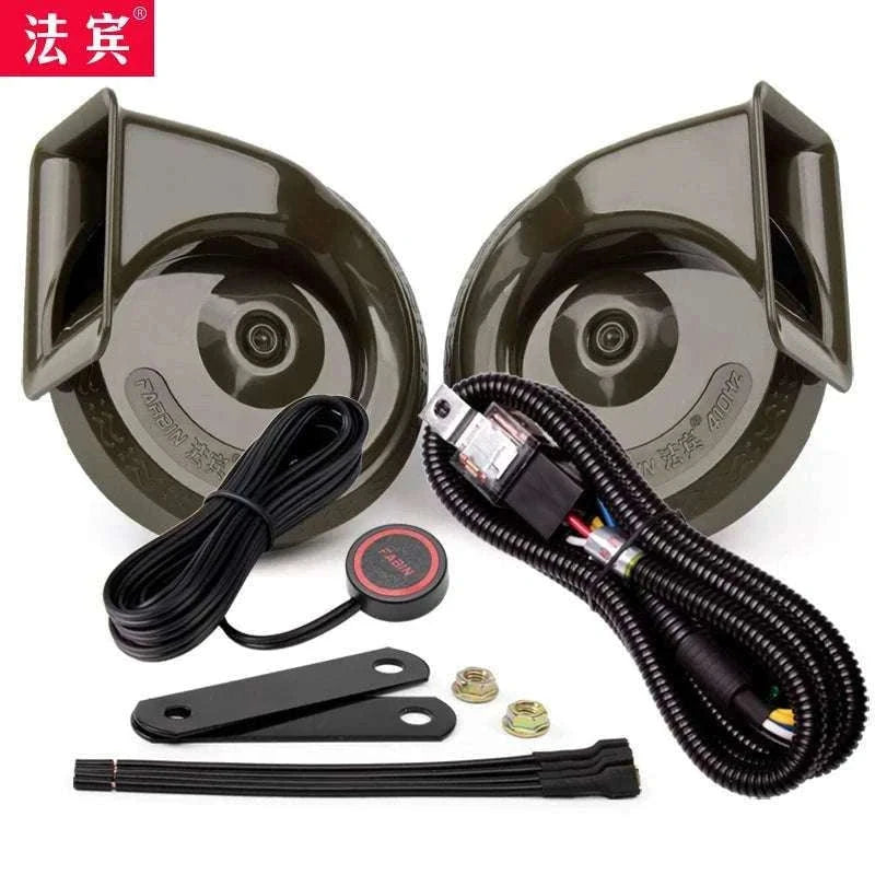 12V Super Loud Car Horn High/Low Tone Waterproof Electric Horn-black harness button / China Mainland