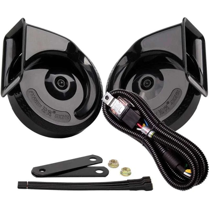 12V Super Loud Car Horn High/Low Tone Waterproof Electric Horn-black harness button / China Mainland