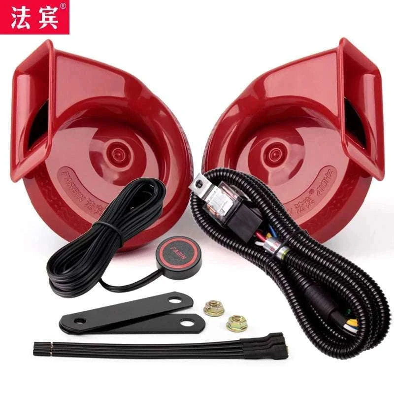 12V Super Loud Car Horn High/Low Tone Waterproof Electric Horn-black harness button / China Mainland