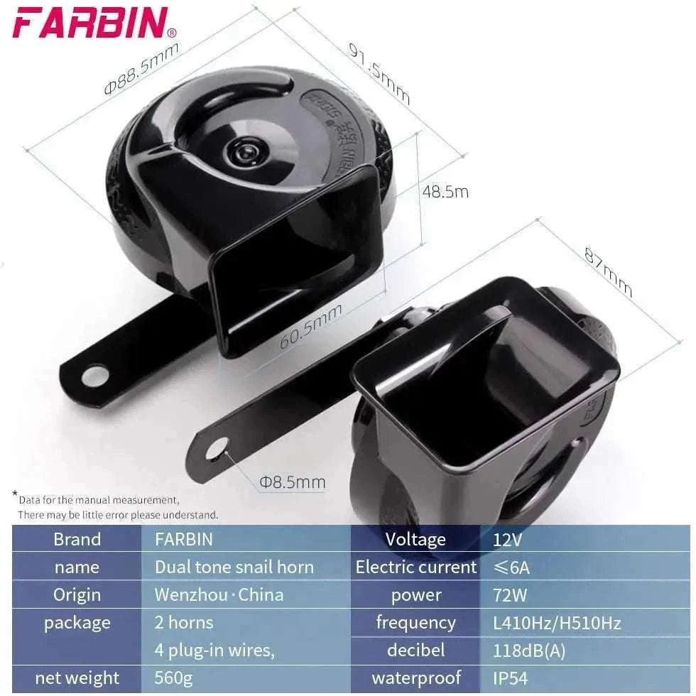 12V Super Loud Car Horn High/Low Tone Waterproof Electric Horn-black harness button / China Mainland