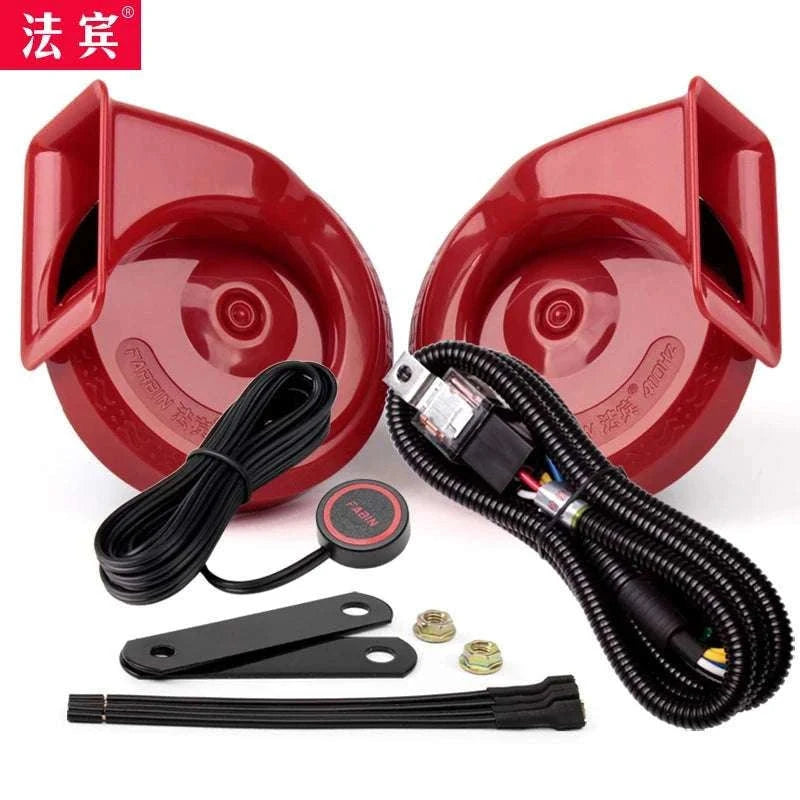 12V Super Loud Car Horn High/Low Tone Waterproof Electric Horn-black harness button / China Mainland