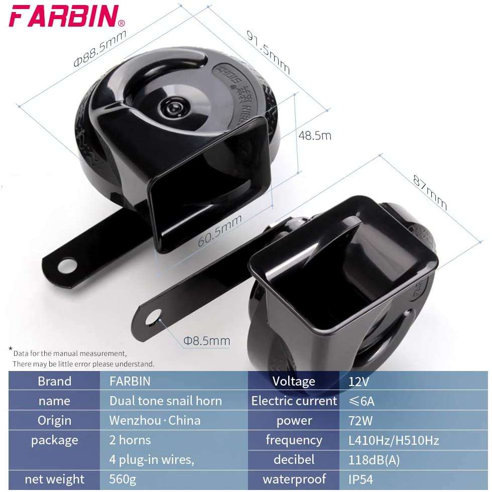 12V Super Loud Car Horn High/Low Tone Waterproof Electric Horn-black harness button / China Mainland