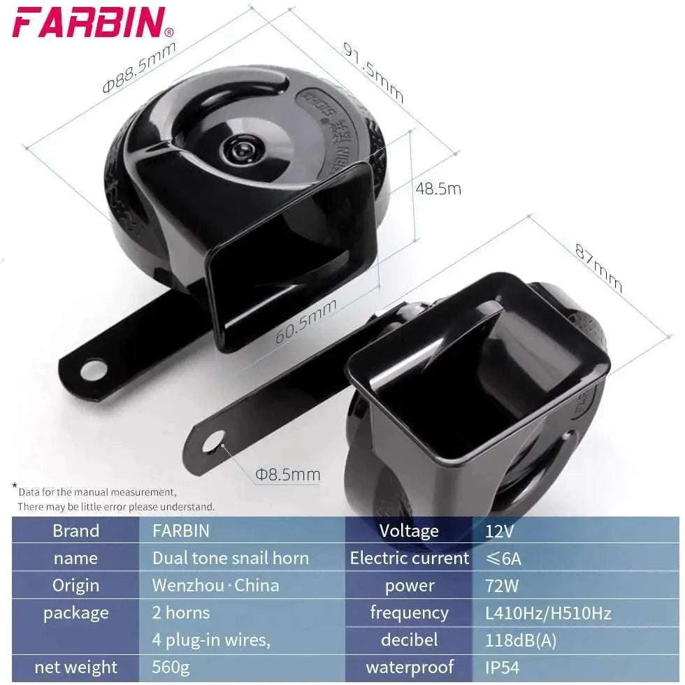12V Super Loud Car Horn High/Low Tone Waterproof Electric Horn-black harness button / China Mainland