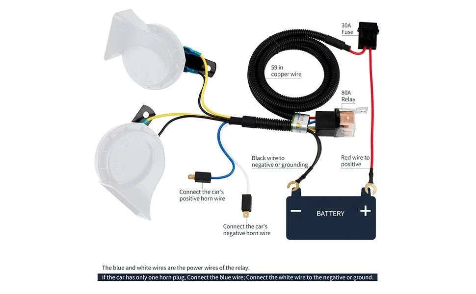 12V Super Loud Car Horn High/Low Tone Waterproof Electric Horn-black harness button / China Mainland
