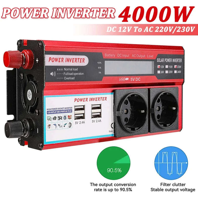 12V to 220V/230V Power Inverter with 4 USB Ports-3000W / Germany