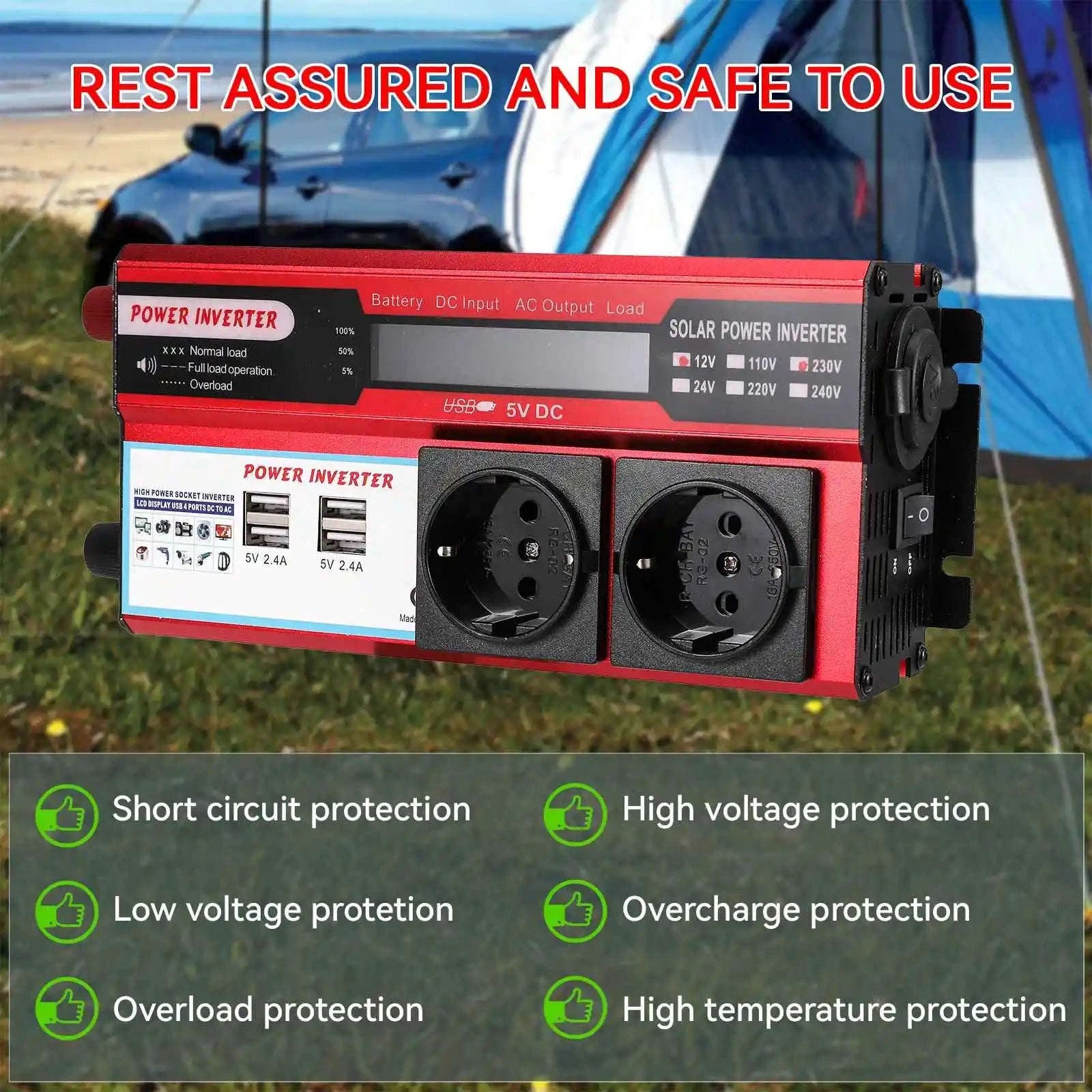 12V to 220V/230V Power Inverter with 4 USB Ports and LED Display-4000W / Poland