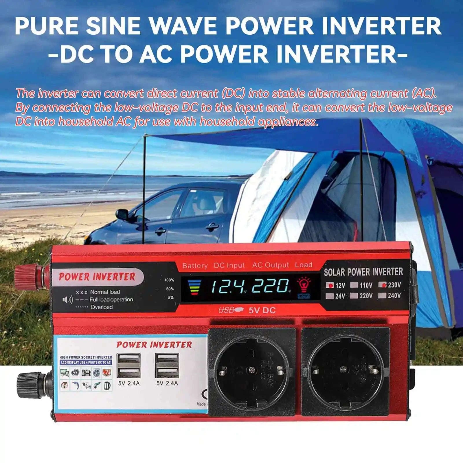 12V to 220V/230V Power Inverter with 4 USB Ports and LED Display-4000W / Poland