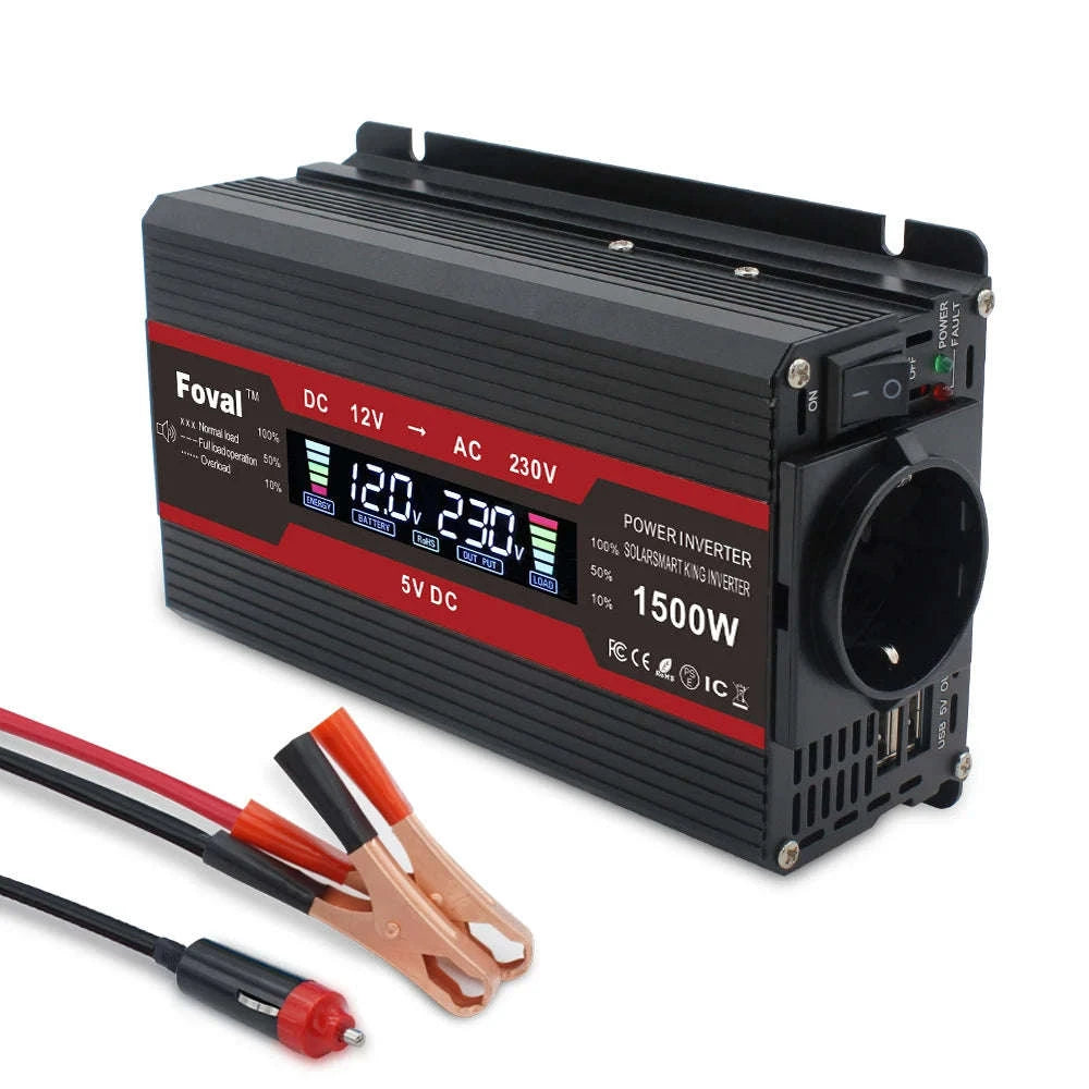12V to 220V Power Inverter with LCD Display and Dual USB-3000W Red / Poland