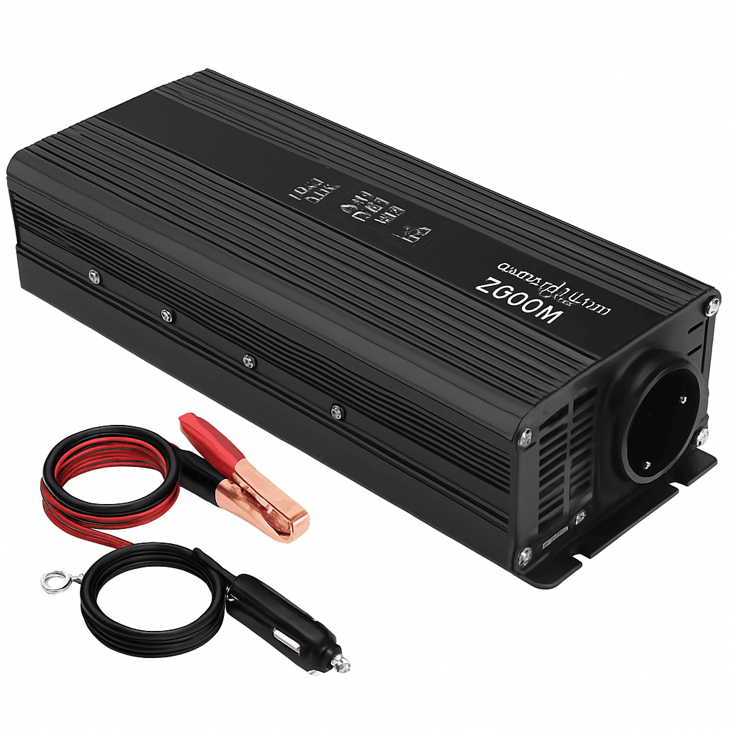 12V to 220V Power Inverter with LCD Display and Dual USB-3000W Red / Poland