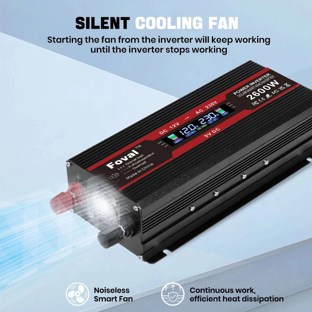 12V to 220V Power Inverter with LCD Display and Dual USB-3000W Red / Poland